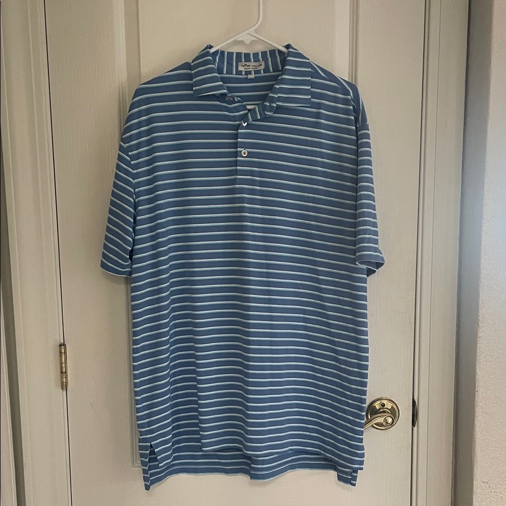 Peter Millar Blue and White Striped Polo Shirt